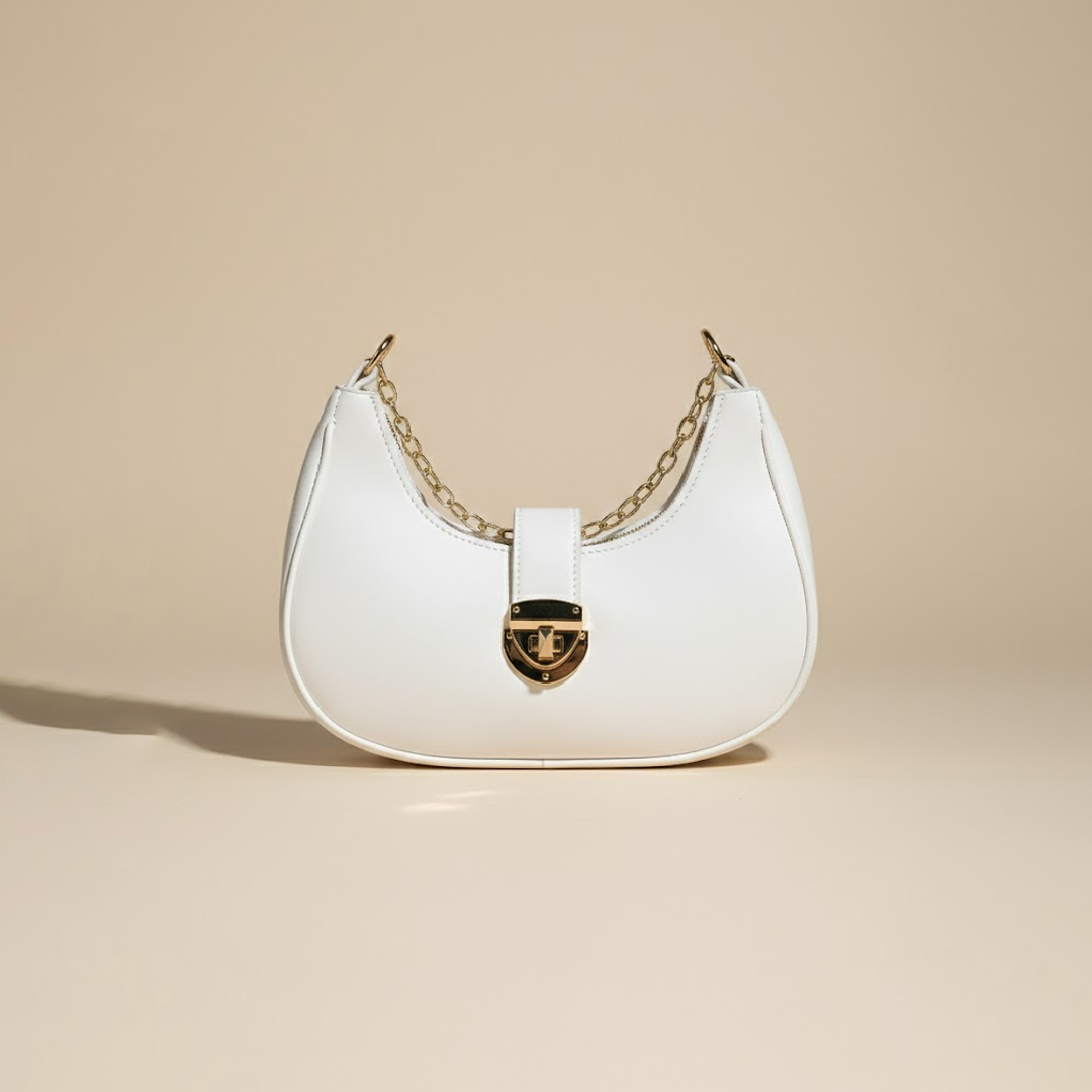 White Crescent Crossbody – Luxury Gold Chain Edition 028