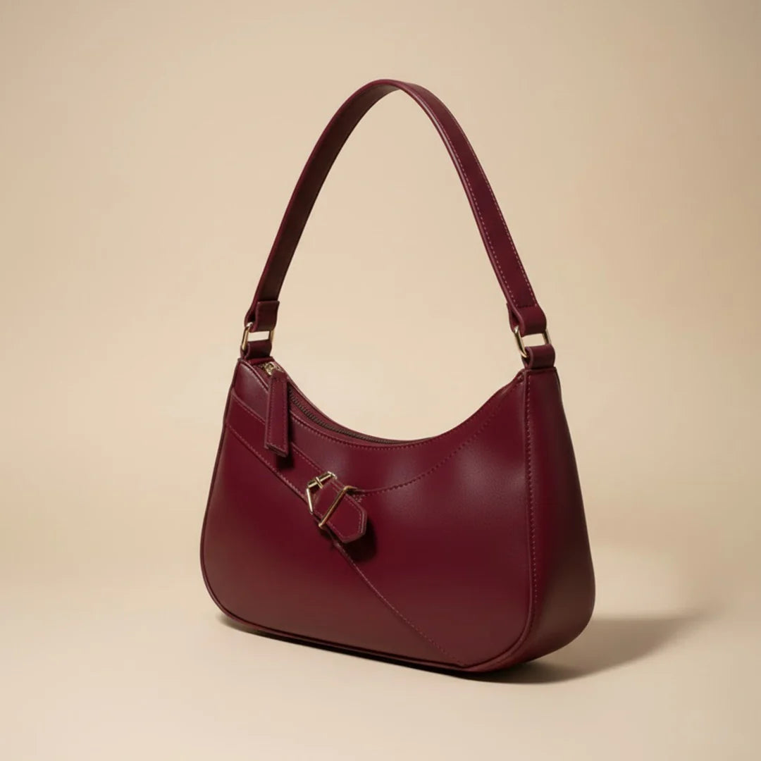 The Crescent Buckle Shoulder Bag Burgundy 043
