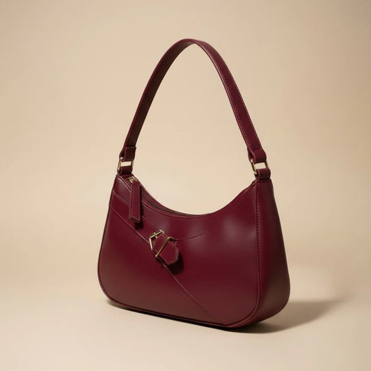 The Crescent Buckle Shoulder Bag Burgundy 043