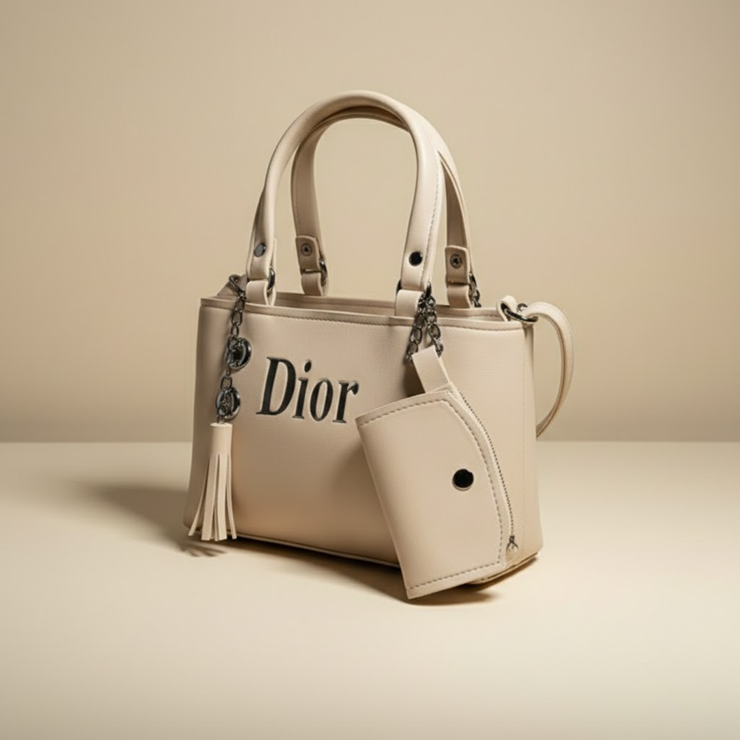 Signature Beige Top-Handle Handbag with Mini Pouch 019