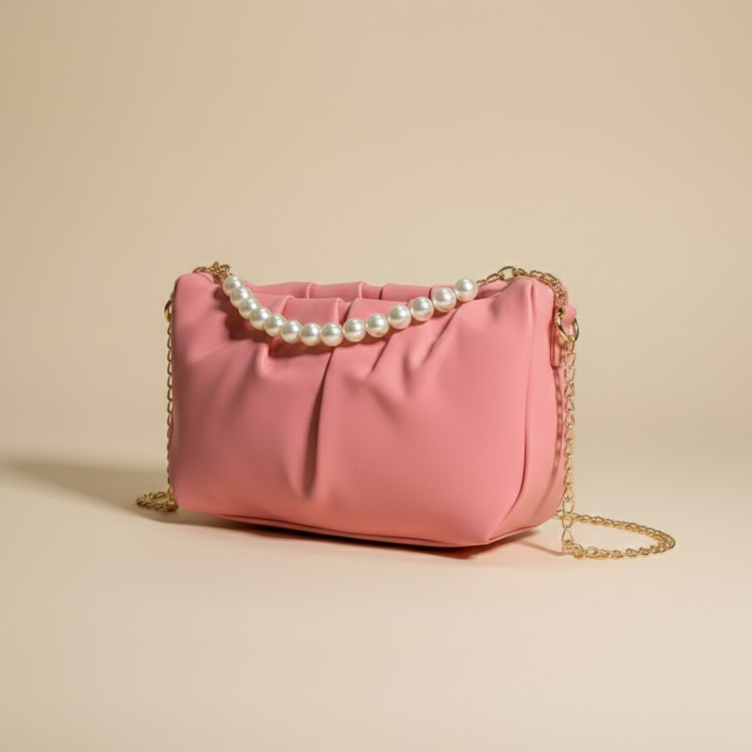 Glamorous Pink Pearl-Chain Clutch 015