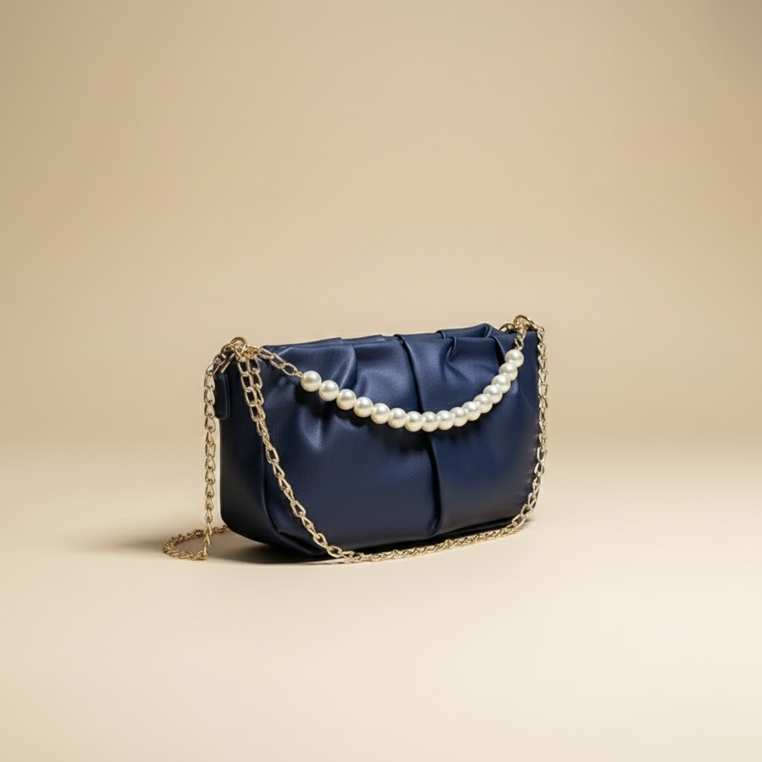 Glamorous Navy blue Pearl-Chain Clutch 013