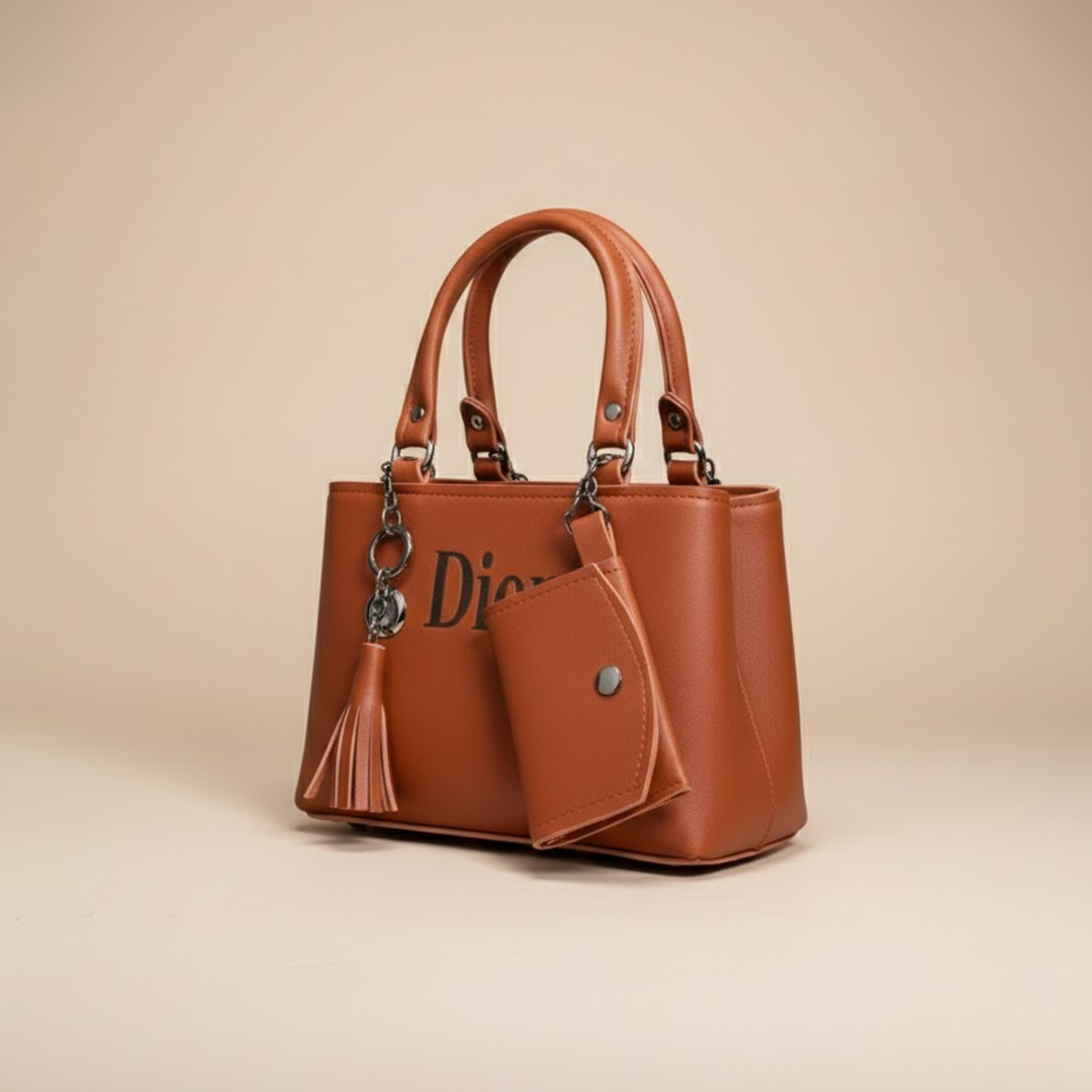 Signature Tan Top-Handle Handbag with Mini Pouch 017