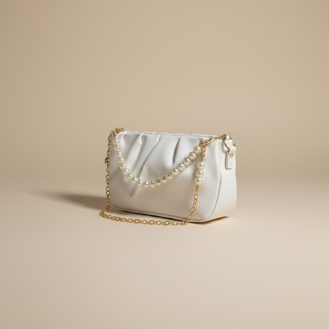 Glamorous White Pearl-Chain Clutch 010