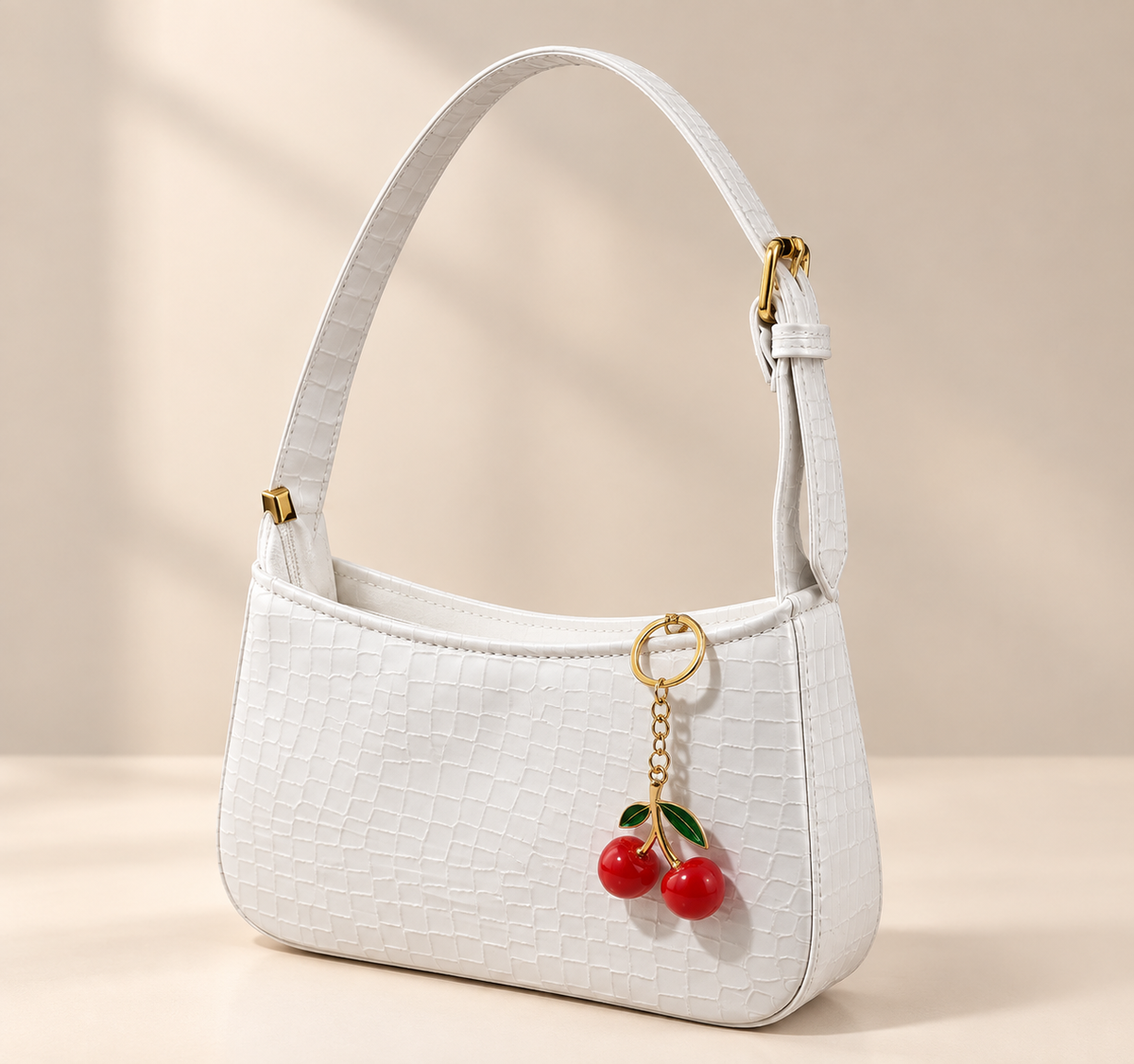 Crocodile Embossed Handbag With Cherry Charm