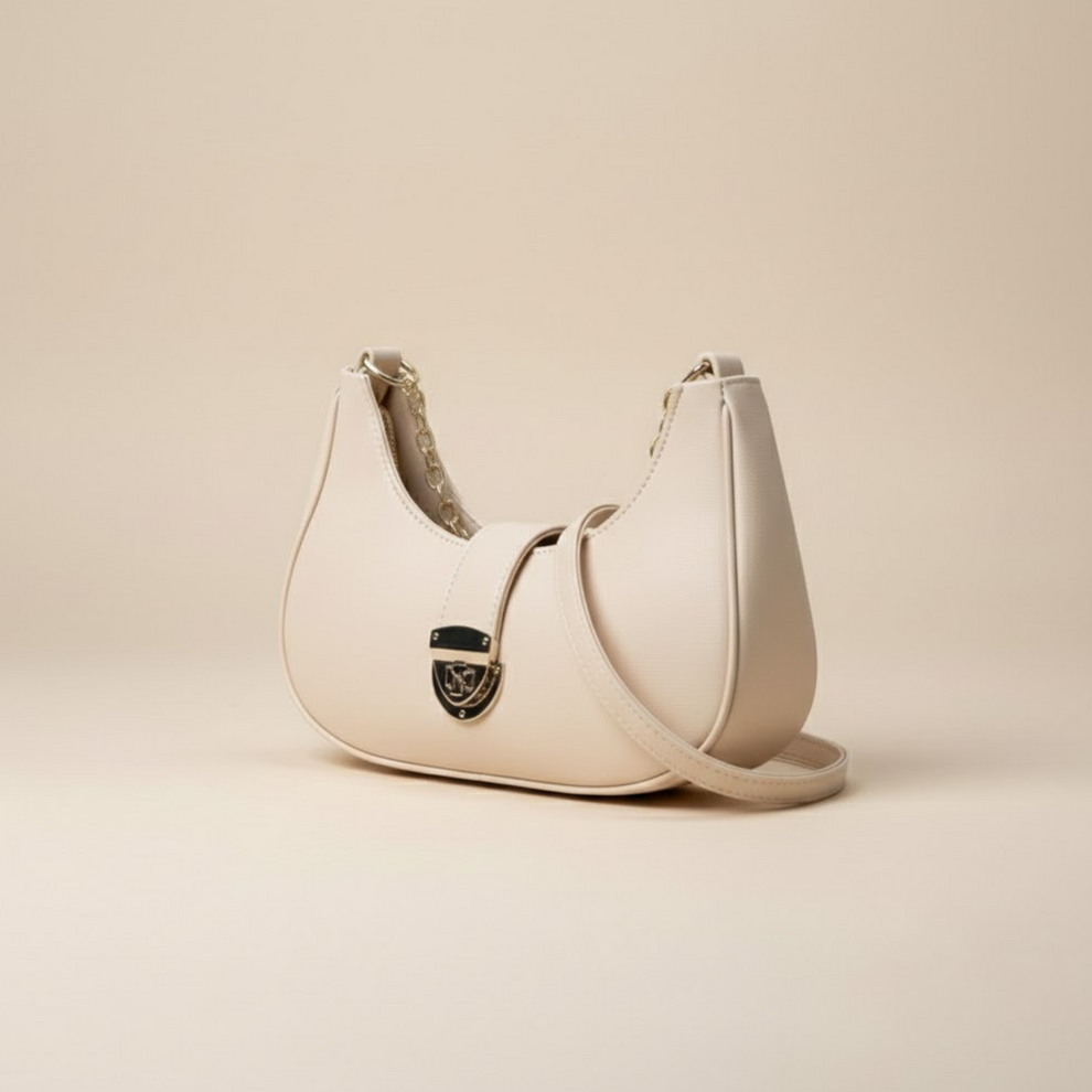Beige Crescent Crossbody – Luxury Gold Chain Edition 030