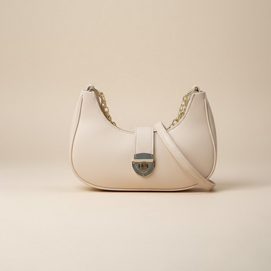 Beige Crescent Crossbody – Luxury Gold Chain Edition 030