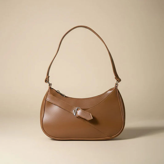 The Crescent Buckle Shoulder Bag Brown 042