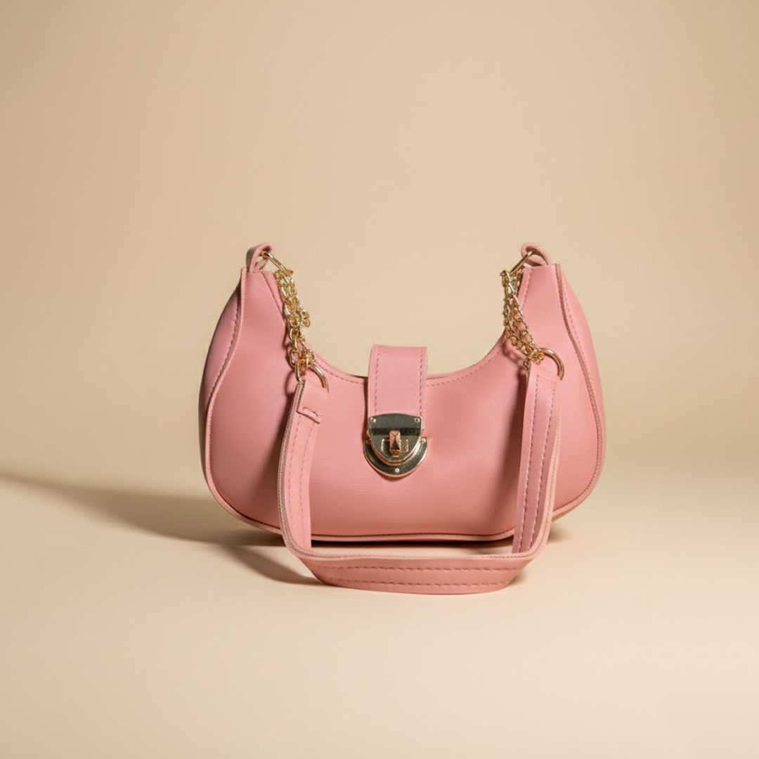 Pink Crescent Crossbody – Luxury Gold Chain Edition 031