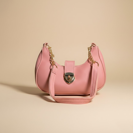 Pink Crescent Crossbody – Luxury Gold Chain Edition 031