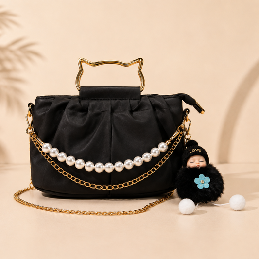 Classic Pearl  Chain Detail hangbag With Cute Doll
