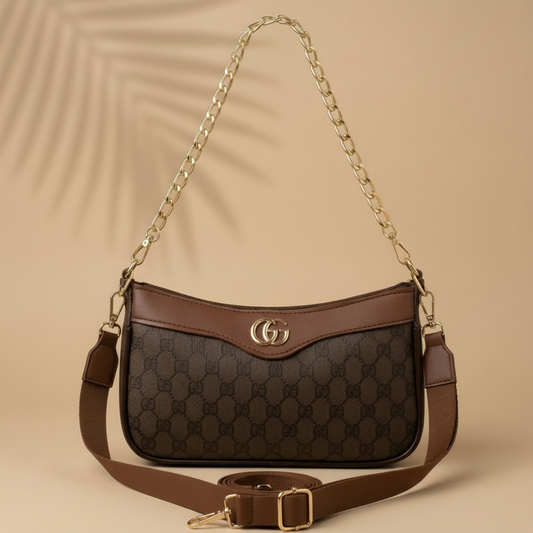 G-G Monogram Gold-Chain Shoulder Bag Brown