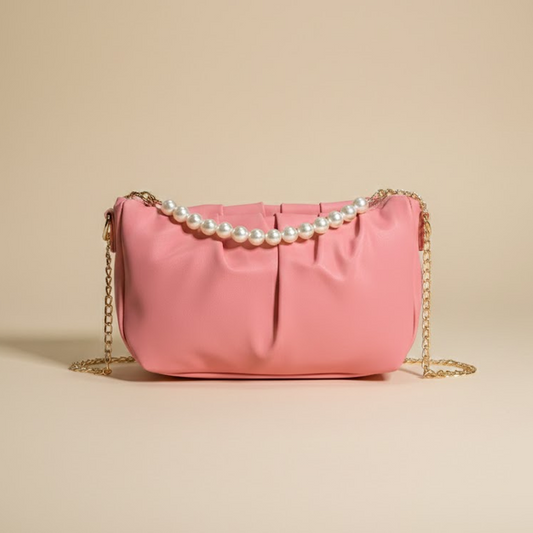Glamorous Pink Pearl-Chain  Clutch 015