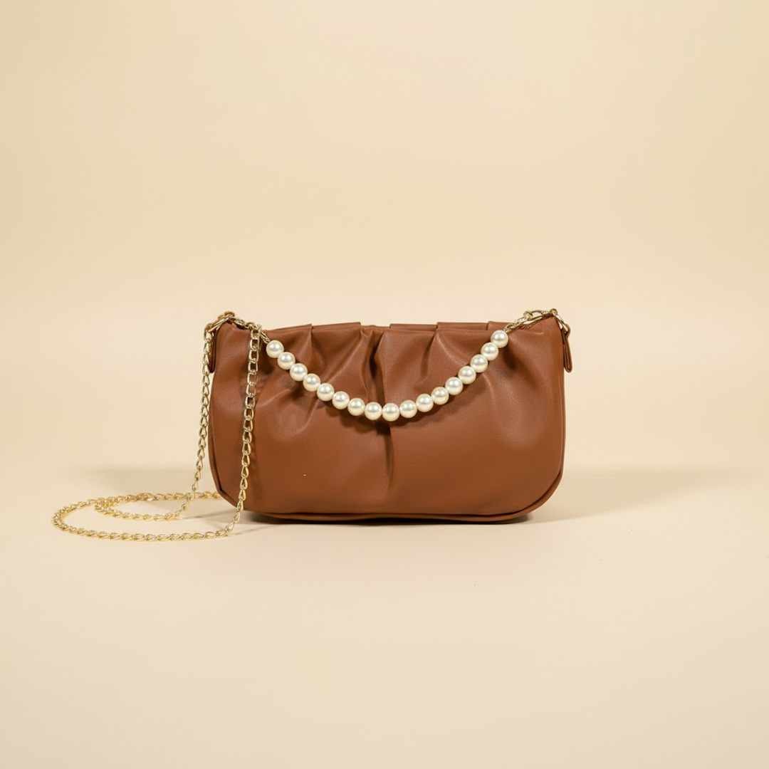 Glamorous Brown Pearl-Chain  Clutch 012