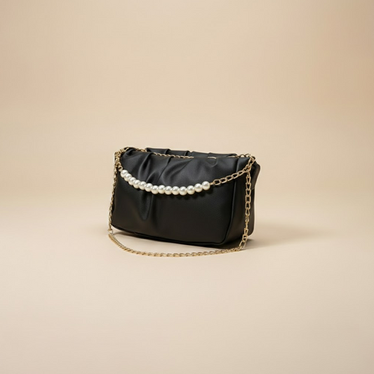 Glamorous Black Pearl-Chain  Clutch 009