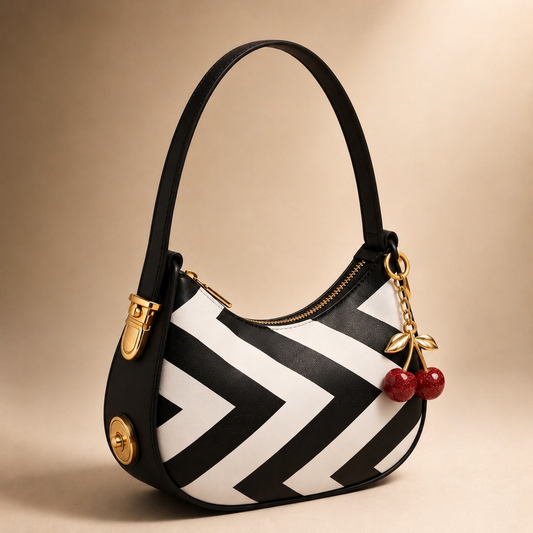 Zebra Crescent Hobo bag With Cherry Charm