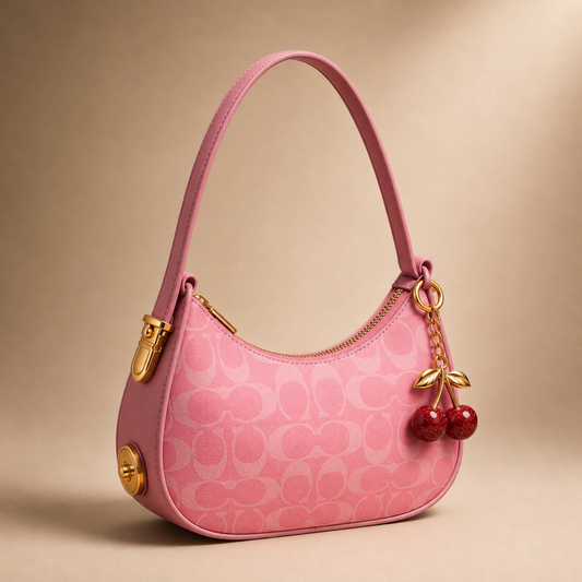 Pink Crescent Hobo bag With Cherry Charm