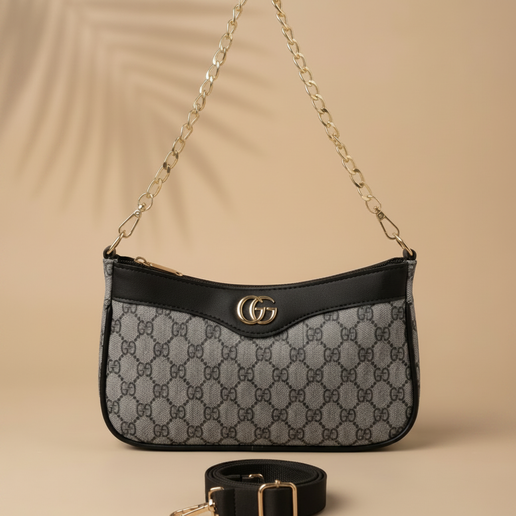G-G Monogram Gold-Chain Shoulder Bag Black