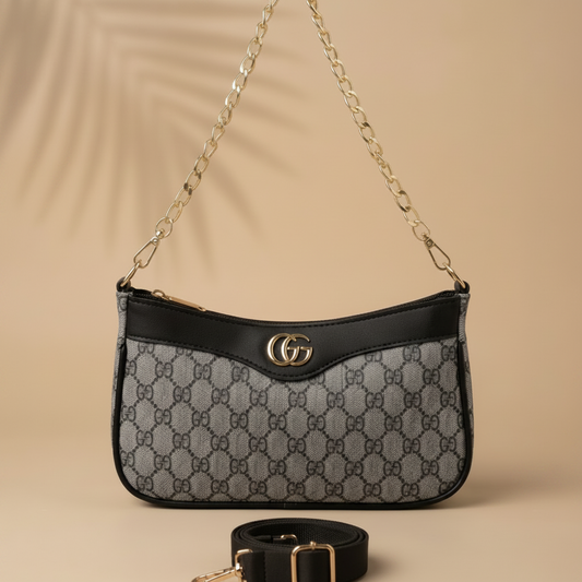 G-G Monogram Gold-Chain Shoulder Bag Black