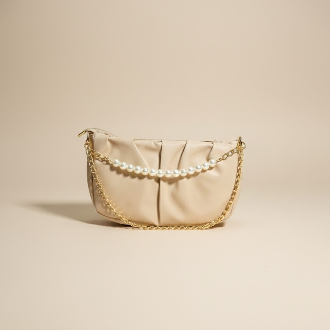 Glamorous Beige Pearl-Chain  Clutch 014