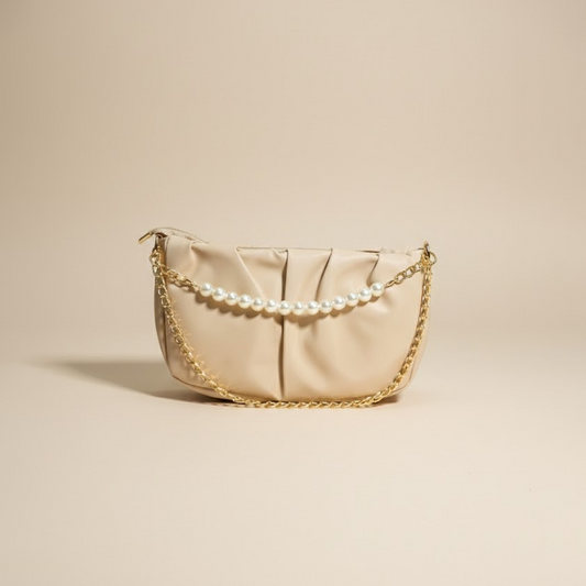 Glamorous Beige Pearl-Chain  Clutch 014