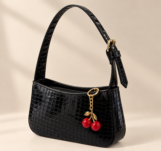 Crocodile Embossed Handbag With Cherry Charm